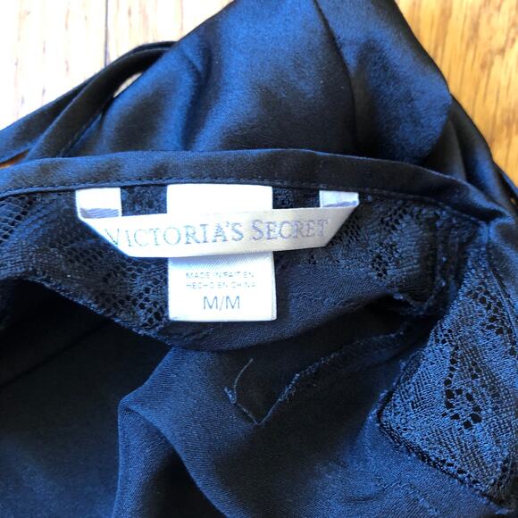 Victoria's Secret NWOT Vintage 1990s Women's Satin Black Lacy Slip Nightgown M - Picture 5 of 7